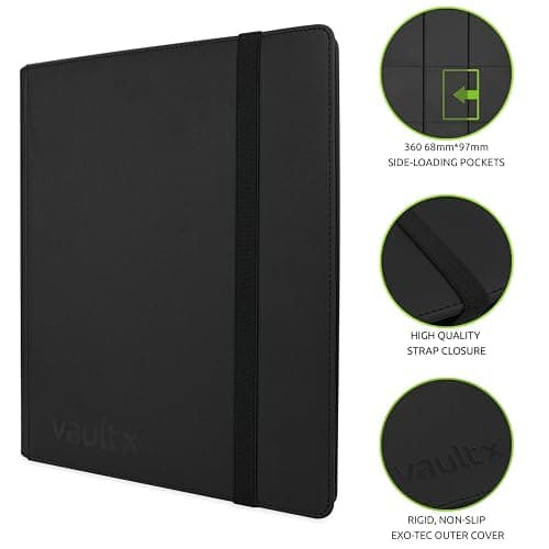 Vault X 9 Pocket Trading Card Strap Binder, 360 Cards, Premium Exo-Tec Album Material, 20 Side-Loading Pages, Folder for Collectible Games, Sports, TCG (Black) thumbnail 3