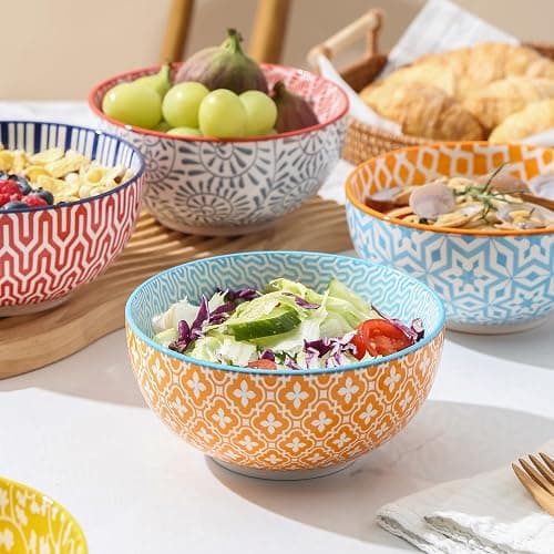 Selamica Ceramic Dinnerware Sets for 6, 18 Pieces Plates and Bowls Set, Scratch Resistant Dishes Set, Dishwasher&Microwave Safe, Assorted Colors thumbnail 5