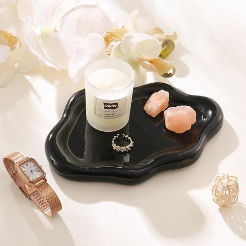 CCINPPY Ceramic Jewelry Tray Trinket Dish, Decorative Cloud Vanity Key Tray for Women, Ring Holder Dish, Cute Jewelry Plate Bowl Room Decor Aesthetic, Black, Medium thumbnail 3