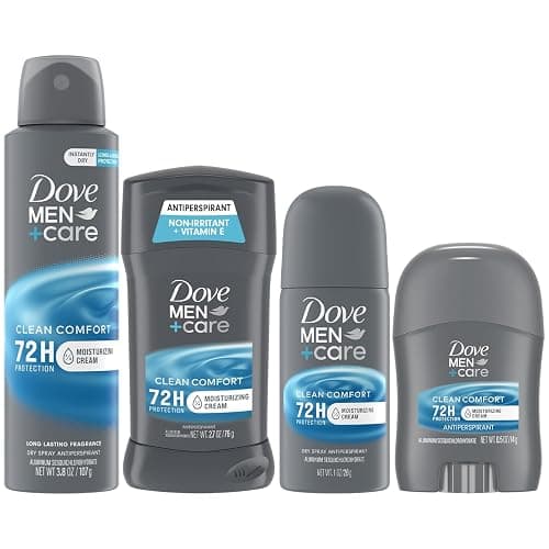 Dove Men + Care Clean Comfort Antiperspirants – Men’s Antiperspirant Spray + Stick, Full and Travel-Size Sets, 72H Protection (4 Piece Set) - Image 1