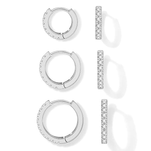 micuco 3 Pairs Small Hoop Earrings Tiny Cartilage Earrings for Women Cubic Zirconia Earrings Huggie Hoop Ear Piercing Earrings for Men 8mm 10mm 12mm - Image 1