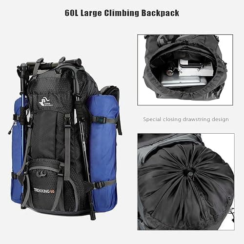 Bseash 60L Waterproof Lightweight Hiking Backpack with Rain Cover, Outdoor Sport Travel Daypack for Climbing Camping Touring thumbnail 4