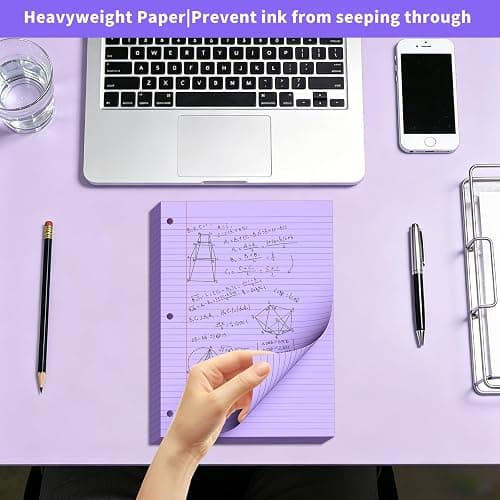Purple Loose Leaf Paper 120 Sheets Purple Paper 8" x 10.5" College Ruled Paper Colored Notebook Paper 3-Hole Punched Lined Paper, 3 Ring Binder Paper 8 x 10.5 Filler Paper for School Office Supplies thumbnail 4
