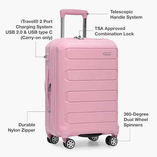 Traveler's Choice Pagosa Indestructible Hardshell Expandable Spinner Luggage, Pink, 26-Inch Medium thumbnail 6