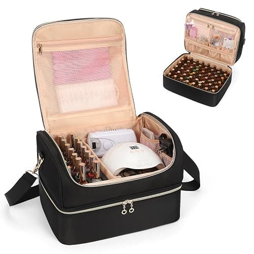 CUBETASTIC Nail Polish Organizer, Nail Tech Organizers and Storage Case Holds 69 Bottles Nail Polish & Nail Lamp, Travel Nail Supplies bag for Nail Tech Kit & Manicure Tools, Black - Black - 69 Slots - Image 1