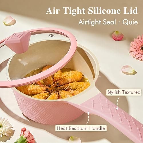 Pots and Pans Set Non Stick, 26PCS Nonstick Cookware Set, Induction Cook Ware, Includes Steamer & Silicone Utensils, Housewarming Gift, Pink Kitchen Cooking Sets w/Frying pan (PFOS, PFOA Free) thumbnail 4
