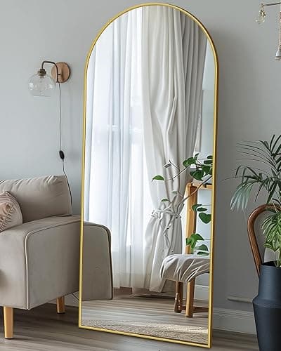 Antok Full Length Mirror, 58"x18" Floor Mirror with Stand, Gold, Arched | Shatter-Proof Glass, Floor Standing, Hanging, Leaning, HD Full Body Mirror with Aluminum Alloy Frame for Bedroom Livingroom thumbnail 8