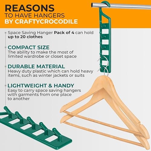 CraftyCrocodile Space Saving Hangers for Clothes - 4 in Pack, Heavy Duty Plastic, Multi Closet Space Savers for Shirts, Pants, Jeans, Sweaters - Hanger Organizer Space Saver - 4 thumbnail 6