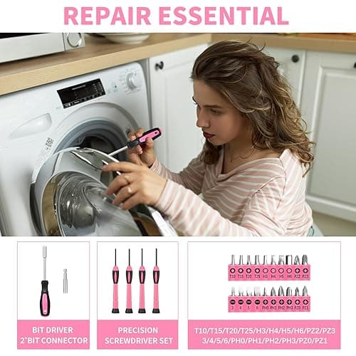 39 Piece All Purpose Basic Household Pink Tool Kit for Women - Small Tool Set with Toolbox Great for Home, Garage, Office and College Dormitory Use - Pink thumbnail 4