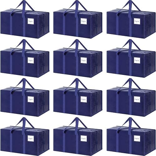 12 Pack Extra Heavy Duty Large Moving Bags with Strong Zipper & Comfortable Handles, Sturdy & Durable Clothes Storage Bags Totes Bins, Packing Moving Boxes for College Supplies, Dark Blue - Image 1