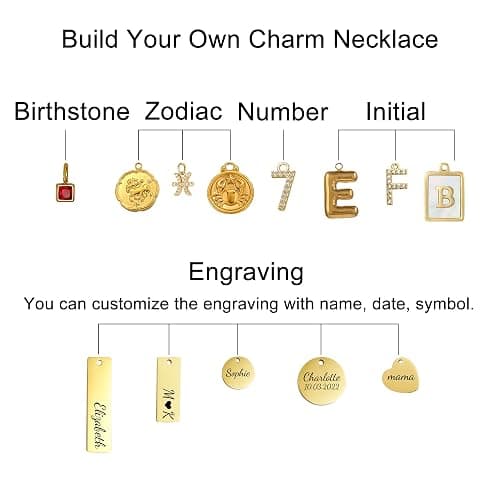 Build Your Own Custom Gold Charm Necklace, Statement Vintage Style Chunky Paperclip Link Chain Necklace for Women, Name Initial Charms thumbnail 6