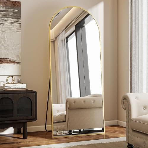 VooBang Arch Mirror Full Length, 26" x 71" Floor Mirror with Stand, Aluminum Alloy Frame Full Body Mirror, Standing Hanging or Leaning Against Wall for Bedroom and Living Room, Gold - Image 1
