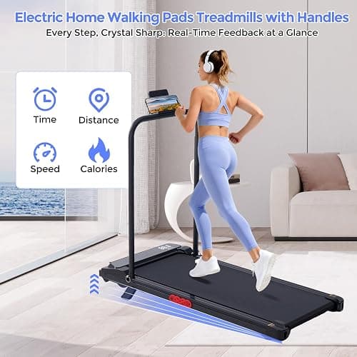 Folding Foldable Walking Pad Treadmill with Handle Bar and Adjustable Incline, 3.5HP Portable Electric Treadmills with Handles for Home Small, Home Treadmills with Incline, 0.6-7.6MPH, 350LBS thumbnail 5