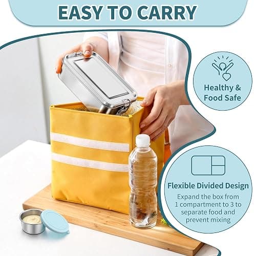 TeamFar Stainless Steel Bento Box, 47oz/1400ml Metal Lunch Box with Condiment Container for Adults/Kids, 3 Compartment Food Storage Container for School/Work, Leak-Proof & Dishwasher Safe, Blue thumbnail 5