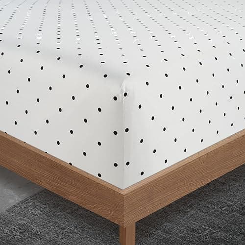 450 TC 100% Cotton Printed Polka Dot Queen Sheets, Soft Sateen Weave, Deep Pocket Queen Sheets for 15” Mattress, Mercerized Cotton Fully Elasticized Luxury Hotel Bedding, Polka Dot - Black thumbnail 4