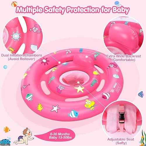 Baby Pool Float with Canopy, Inflatable Baby Swim Float with UPF50+ Sun Protection, Toddler Infant Pool Float with Toy Play Console Adjustable Safety Seat for Kids Girls Boys Aged 6-36 Months thumbnail 5