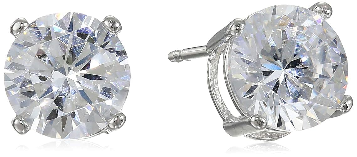 Amazon Essentials Plated Sterling Silver Cubic Zirconia Stud Earrings (Round & Princess) - Image 1