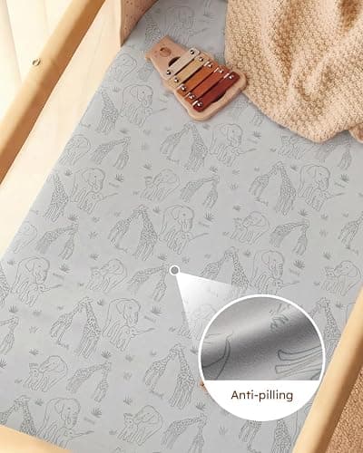 Unnivoll Next to Me Crib Sheets 51 x 85 cm Super Soft & Breathable Bedside Crib Fitted Sheets 3 Pack Apricot Green Gray Elephant thumbnail 4