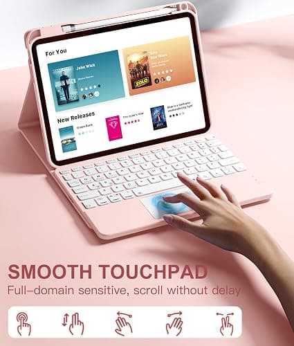 Harvopu Compatible for iPad 11th 10th Generation Case with Keyboard, Folio Cover with Pencil Holder, Multi-Touch Trackpad, 7 Color Backlit, Detachable Keyboard for iPad (A16) 11th/10th Gen (Light Pink thumbnail 3