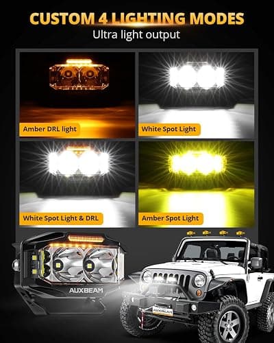 Auxbeam V-MAX Series LED Light Pod, 270° Side Shooter LED Offroad Lights with Amber DRL, 4 Inch Auxiliary Ditch Light for Truck ATV Jeep Ford thumbnail 2