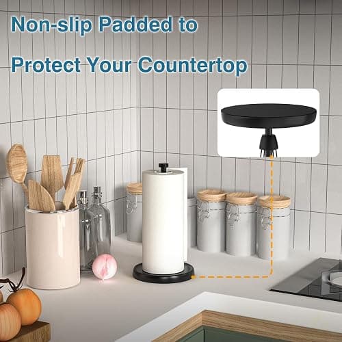 Paper Towel Holder Countertop, One-Handed Tear, Stainless Steel, Weighted Base, Black, Paper Towel Roll Holder Stand with Ratchet Mechanism for Kitchen Bathroom Farmhouse Essentials Decor Accessories thumbnail 6