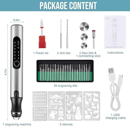 HOTROSE Electric Engraving Pen with 37 Bits, USB Rechargeable Cordless Engraving Machine, Portable DIY Rotary Engraver for Jewelry Wood Glass Stone Carving (Silver) thumbnail 2