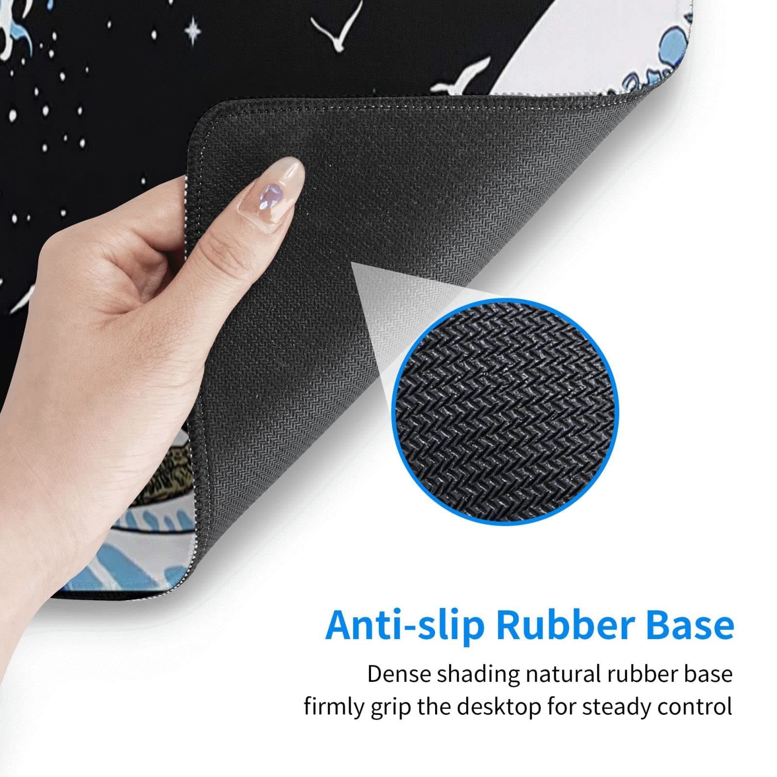 Japanese Blue and Black Sea Wave Mouse Pad - Abstract Blue Desk Mat, 31.5x11.8 Inch, Non-Slip Rubber Base, Stitched Edges - Keyboard Mouse Mat for Office, Home, Game thumbnail 7