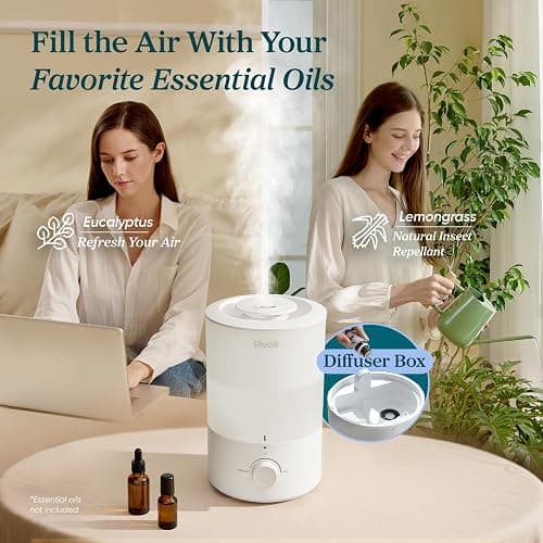 LEVOIT - Humidifiers for Bedroom - Quiet (3L Water Tank) - Cool Mist/Top Fill/Essential Oil Diffuser/25Watt - Home/Large Room - 360° Nozzle - Rapid Ultrasonic Humidification for Baby Nursery/Plant thumbnail 4