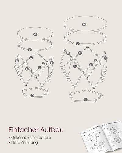 VASAGLE Couchtisch rund, 2er Set, Wohnzimmertisch, Beistelltisch, modern, abnehmbare Tischplatte, für Wohnzimmer, schiefergrau-tintenschwarz LGT040B03 - Schiefergrau + Tintenschwarz thumbnail 8