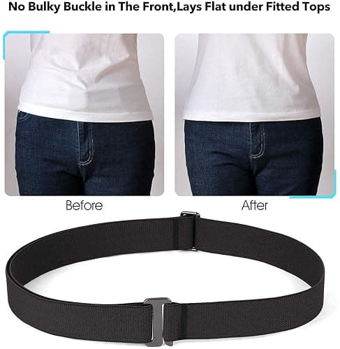 6 Pack Invisible Women Crop Top Tuck Stretch Belt No Show Elastic Web Strap Belt with Flat Buckle for Jeans Pants Dresses, F-black+coffee+blue+white+khaki+grey, US Size 0-16 thumbnail 4
