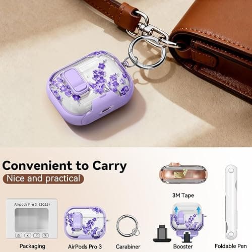 Polislime for AirPods Pro 3 Case 2025 with Safety Lock-Purple Bell Flower | As Phone Stand, for Women Girly, with Keychain & Cleaner Kit,Two-Piece Design,Support Wireless Charging,Clear TPU+PC Material thumbnail 5