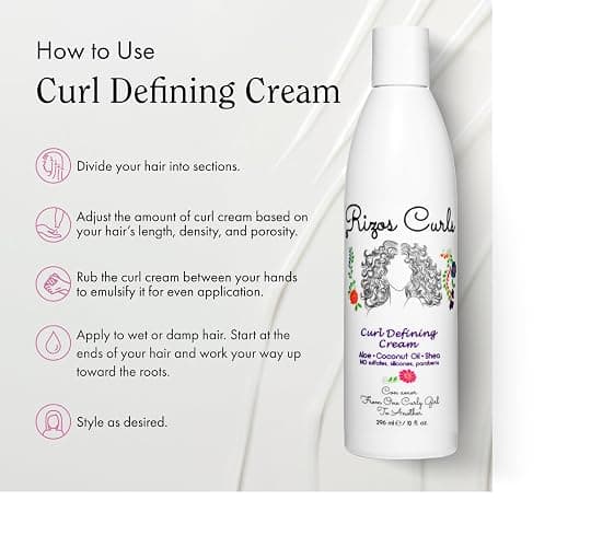 Rizos Curls Curl Defining Cream for Wavy, Curly, Coily Hair – Frizz Control, Defines, Softens, Moisturizes, Adds Shine for 1a–4c Hair Types – Sulfate & Paraben thumbnail 6