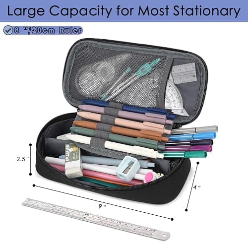 FlowFly Large Capacity Pencil Case for Kids, Boys & Girls – Zippered Multi-Functional Pen Pouch, Soft & Portable Pencil Bag for School, Teens, Students, Black - Black thumbnail 3