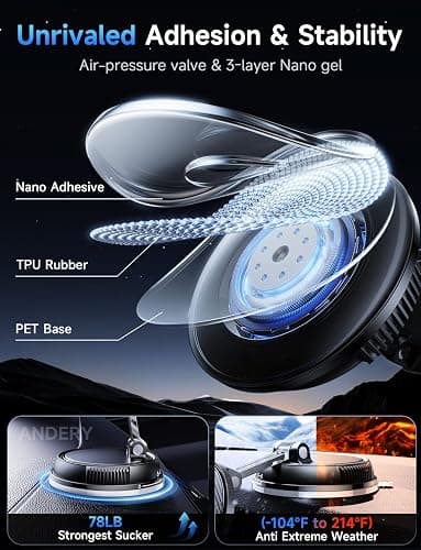 ANDERY Only for iPhone Magsafe Car Mount Charger [15W Fast Wireless Charging, 78+LBS Strong Suction 2400gf Strong Magnetic] 360° Adjustable Car Phone Holder, Phone Holders for Your Car for pats & mats thumbnail 4