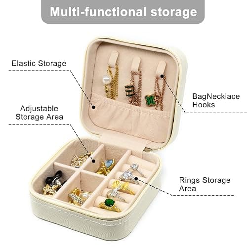 KEINE MARKE Small Jewelry Box, Travel Portable Jewelry Case for Ring, Pendant, Earring, Necklace, Bracelet Organizer Storage Holder Boxes (White*2) thumbnail 5