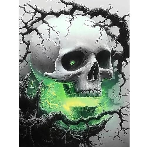 DIYDECORFUN Skull Diamond Art Kits for Adults Halloween, 5D Horror Diamond Painting Kits, Full Round Drills Spooky Skeleton Diamond Dots DIY Ghost Gem Art Crafts Paint By Diamonds for Decor 12x16IN - Image 1