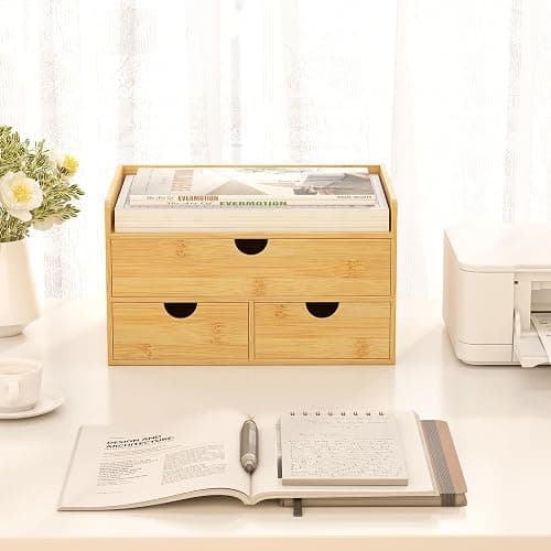 Wisuce Bamboo Desk Organizer - Mini Bamboo Desk Drawer Tabletop Cosmetic Storage Organization for Office or Home (Nature 3 Drawers) thumbnail 7