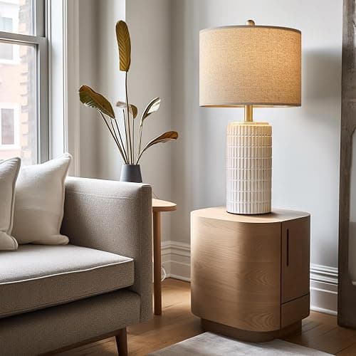 PoKat 23" Modern Ceramic Table Lamp Set of 2 for Living Room White Desk Lamps for Bedroom Farmhouse Bedside Nightstand Lamp House Warming Gifts New Home Decor End Table Lamps Gifts for Women Mom Beige thumbnail 5