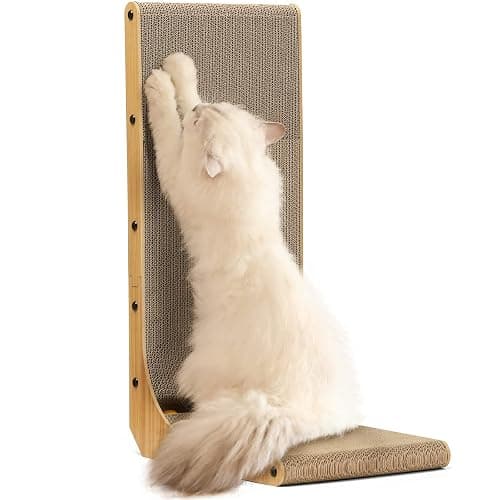 FUKUMARU Cat Scratcher, 26.8 Inch L Shape Cat Scratch Pad Wall Mounted, Cat Scratching Cardboard with Ball Toy for Indoor Cats, Large Size - Image 1