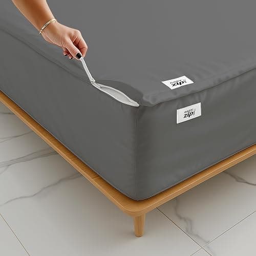 Zipper Fitted Sheet Twin XL Zip On Sheets 39x80 Inch Zip Sheets Easy Change 1 Base + 2 Zipper Sheet, Won’t Pop Off Sheet, 500TC Cotton Blend Satin Finish, 18” Deep Pocket - Charcoal Grey, Twin XL - Image 1