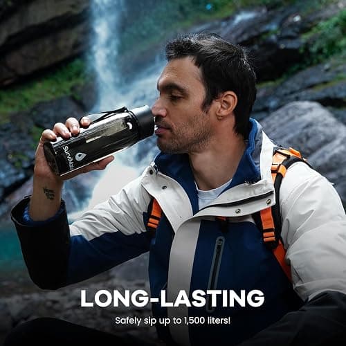 Survimate 5-Stage 0.01μm Ultra-Filtration Filtered Water Bottle, BPA-Free Material, NSF/ANSI 42&372 Certified, Portable Water Filter Bottle for Survival, Camping, Hiking, and Emergency Use thumbnail 7
