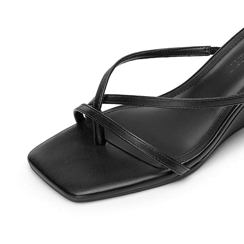 Athlefit Women's Dressy Summer Wedge Sandals Slip On Casual Strappy Thong Slides Cute Square Open Toe Flip Flop Heels thumbnail 5
