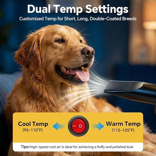 Dog Dryer High Velocity Dog Hair Dryer 5.2HP/2800W, Stepless Adjustable Speed Temperature Dogs Grooming Blaster Dryer, Pet Dryer with 4 Nozzles,Blow Dryer for Dogs(Black) thumbnail 6