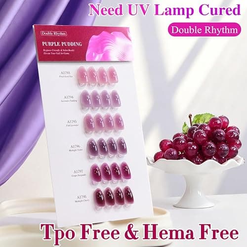 Double Rhythm 0.5 Oz Jelly Gel Polish Same Color Same Bottle Sheer Neutral Natural Light Milky Pastel 15ML Translucent Polish Art DIY at Home (Dark Purple Rose-A1798) thumbnail 7