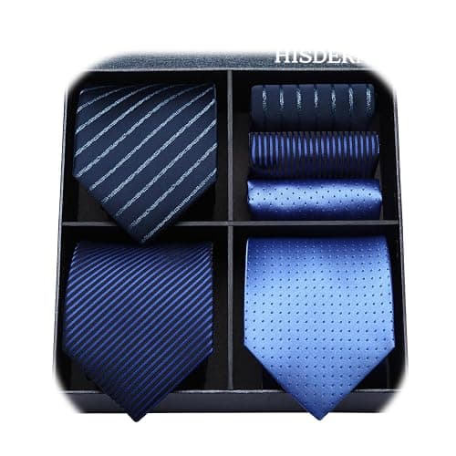 HISDERN Mens Ties Set Collection Tie and Pocket Square Lot 3 Pcs Formal Business Neckties present Box Wedding Necktie - Image 1