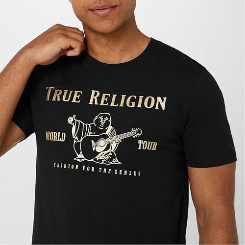 True Religion Men’s Graphic T-Shirt – Short Sleeve Metallic Buddha Tee, Mens T Shirt thumbnail 4