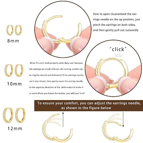 Cuicanstar 9 Pairs Chunky Gold Plated Hoop Earrings Lightweight 14K Gold Plated Hoops Earrings Minimalist Artificial Cubic Zirconia Huggie Earrings Set for Women thumbnail 8