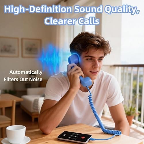 Retro Phone Handset for iPhone & Android, 2026 New Type-C Wired Receiver with Microphone & Speaker, Vintage Landline Style Handle for Noise Cancelling Calls, Meetings, and Home Office Desk Use (Blue) thumbnail 4