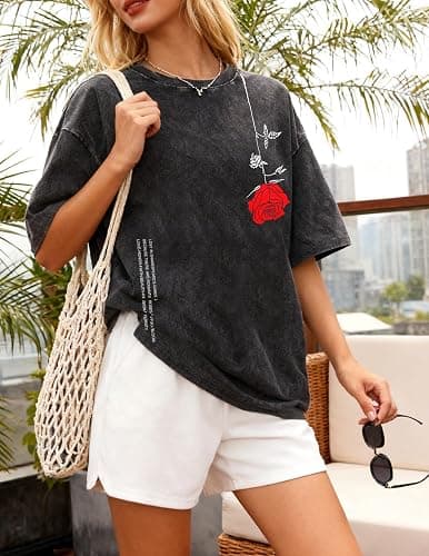 UOUA Mens Graphic Tees Vintage Oversized T-Shirts Casual Acid Wash Cotton Streetwear (S-2XL) thumbnail 3