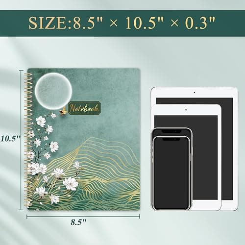 Spiral Notebook/Journal - Notebook, 8.5" x 11", Notebooks Journal for Work, 160 Pages, Journals for Women, Notebooks College Ruled Journals for Writing, with Premium Paper & Back Pocket, Moon Design - Floral thumbnail 3